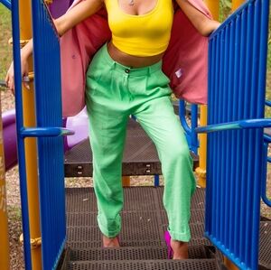 Asos Lime Green Pleated Baggy Trousers